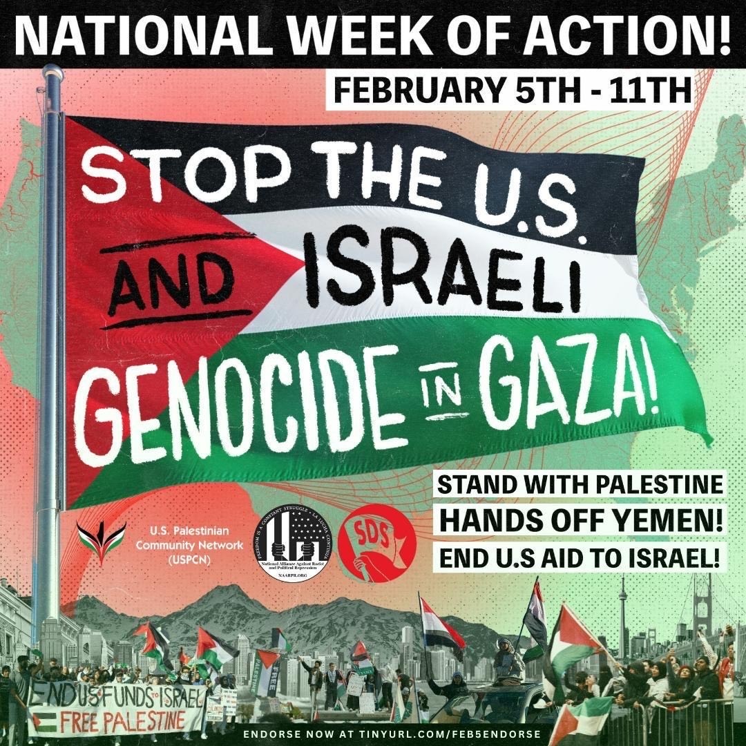 Feb 5-11th Week of Action: Endorse and Attend Local Actions for Palestine in Cities Across the Country!